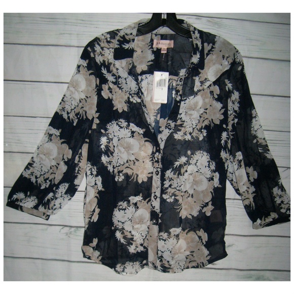 Philosophy Tops - NEW Philosophy Blue Floral Sheer Blouse (M)-Tags removed to wash, never worn!